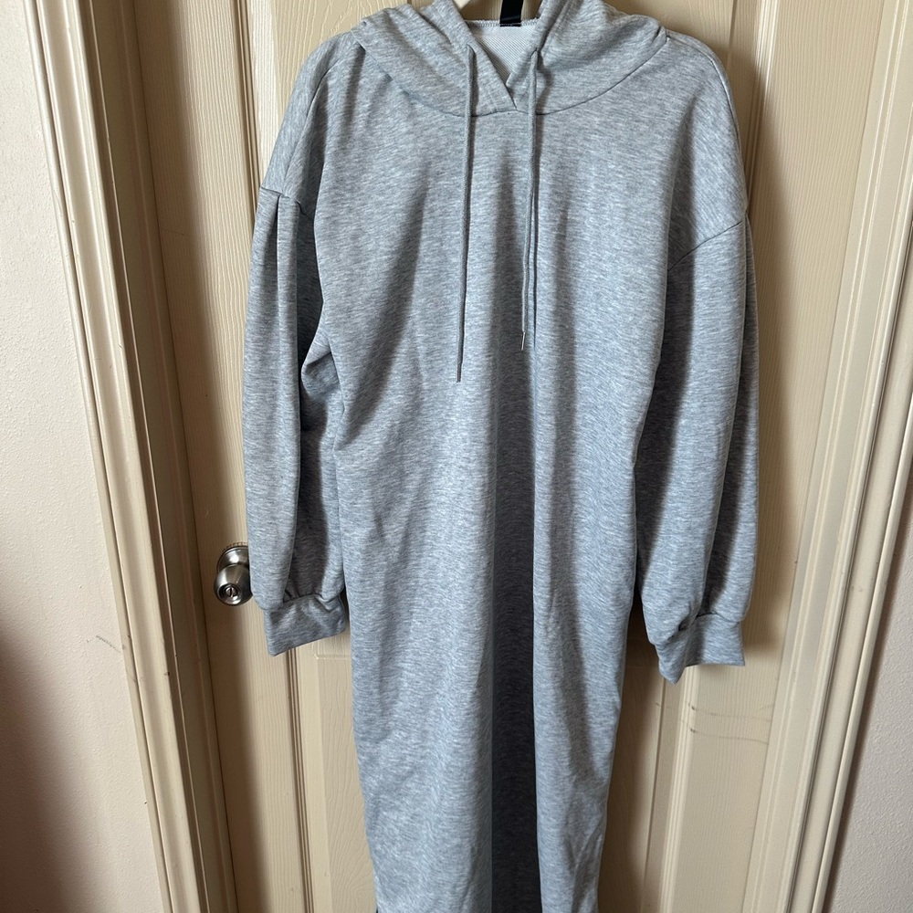 Gray Hooded Sweater Dress
